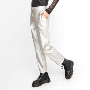 Ozai N Ku Silver Metallic High Waist Gloss Jeans Size XL New